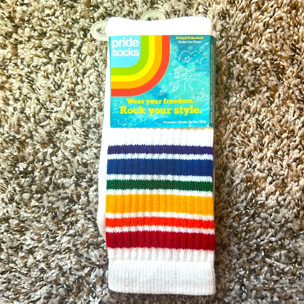 Pride Socks, Wear your freedom, Rock your style. 19” Tube socks brand new. 1 pr.